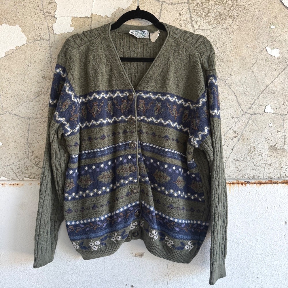 Vintage Cardigan Northern Reflections Sweater Fair Isle Owl Button Knit 90s Cozy